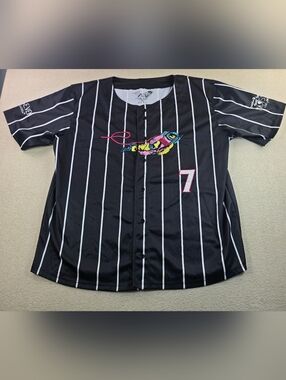 MarsSeven Beyond Skies Baseball Jersey Black Pinstripe 2XL Graphic #7 Streetwear